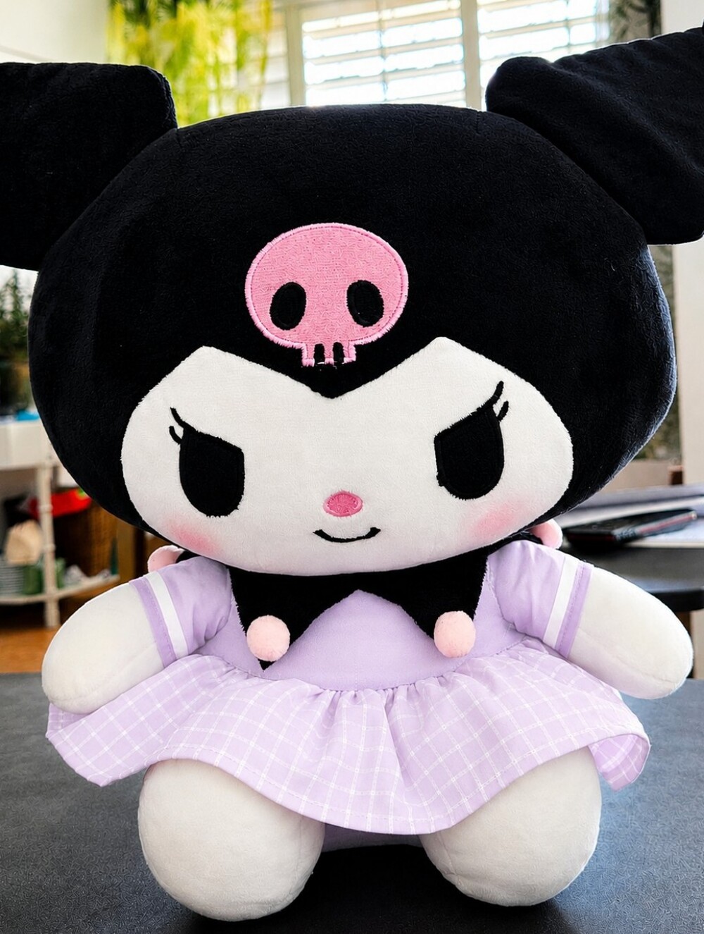 Large 16” Kuromi Plush Doll Lavender Dress Sanrio Licensed Stuffed Animal Kawaii